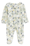 Nordstrom Babies' Print Zip Cotton Footie In Green Hush Owl Forest