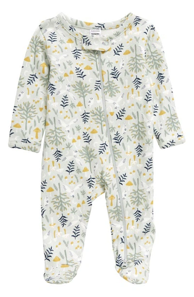 Nordstrom Print Zip Cotton Footie In Green Hush Owl Forest