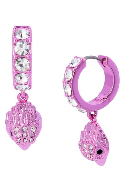 Kurt Geiger Crystal Eagle Huggie Drop Earrings In Pink Crystal