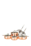 Viking Copper Clad 3-ply Hammered 10-piece Cookware Set In Copper