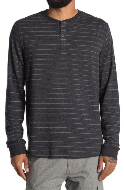 Marine Layer Double Knit Long Sleeve Henley In Faded Black/ White
