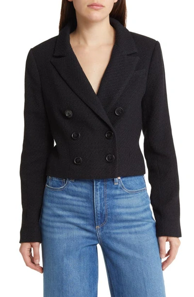 Paige Eclipse Crop Cotton Blend Bouclé Tweed Blazer In Black