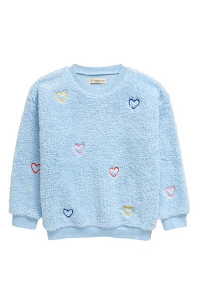 Tucker + Tate Kids' Fluffy Heart Fleece Teddy Sweatshirt In Blue Quiet Dainty Hearts