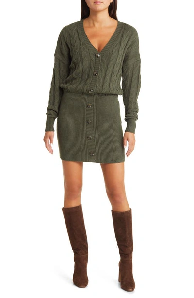 Steve Madden Long Sleeve Sweater Dress In Deep Olive