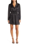 Steve Madden Long Sleeve Satin Mini Shirtdress In Black