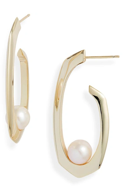Kendra Scott Rowan Freshwater Pearl Hoop Earrings In Gold White Pearl