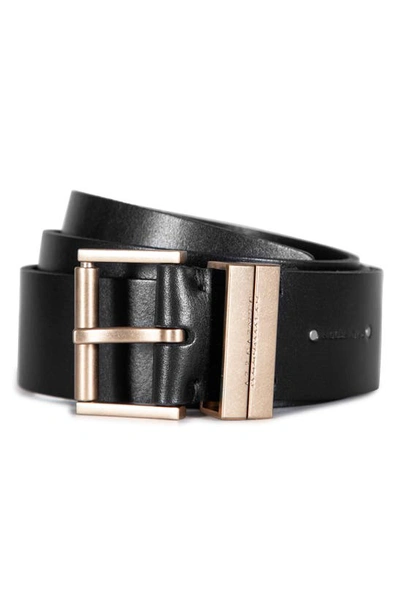 Allsaints Leather Belt In Black / Warm Brass