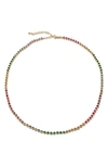 Monica Vinader Rainbow Stone Tennis Necklace In 18k Gold Vermeil/ Mixed Stones