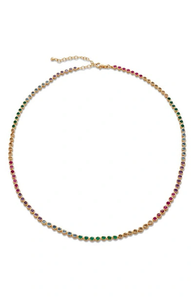 Monica Vinader Rainbow Stone Tennis Necklace In 18k Gold Vermeil/ Mixed Stones