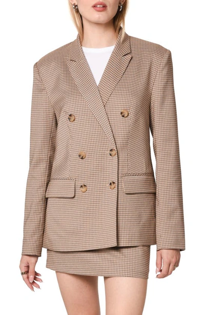 Wayf Newton Check Double Breasted Blazer In Brown Houndstooth