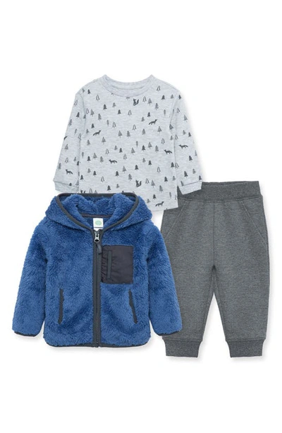 Little Me Boys' Faux Sherpa Jacket, Printed Top & Pants Set - Baby In Grey