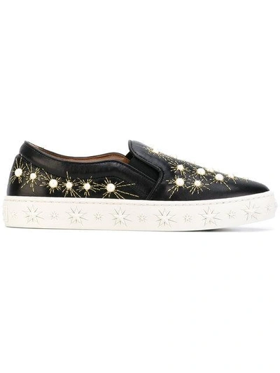 Aquazzura Cosmic Embellished Embroidered Leather Slip-on Trainers In Green