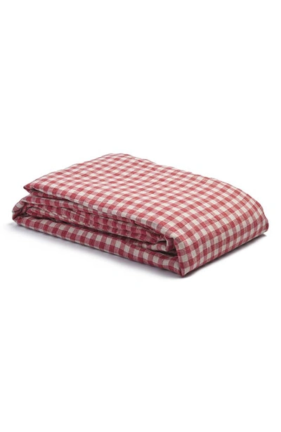 Piglet In Bed Gingham Linen Duvet Cover In Red Tones
