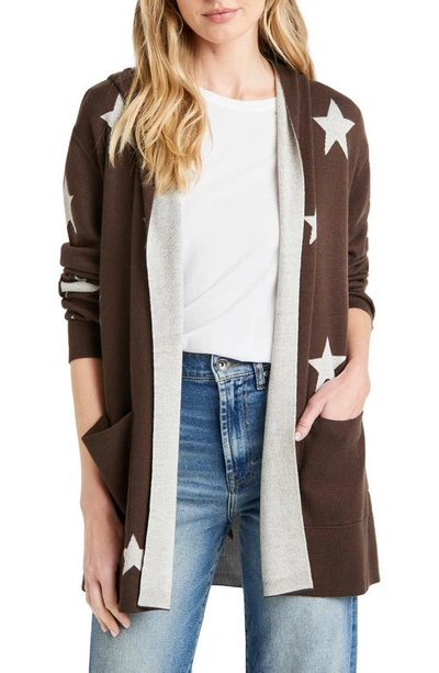 Splendid Sydney Reversible Hooded Cardigan In Chocolate Stars