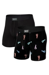 Saxx Vibe Supersoft 2-pack Slim Fit Boxer Briefs In Oh Snap/ Black
