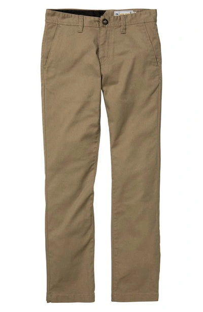 Volcom Kids' Frickin Modern Stretch Twill Trousers In Khaki