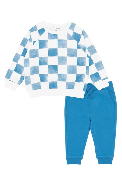 Miles The Label Kids' Check Print Stretch Organic Cotton Sweatshirt & Joggers Set In 602 Dark Blue