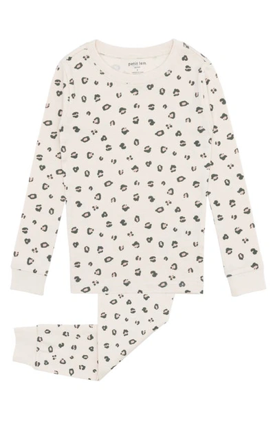 Petit Lem Kids' Leopard Print Fitted Organic Cotton Two-piece Pajamas In 401 Light Pink