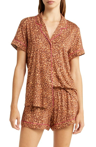 Nordstrom Moonlight Eco Short Knit Pajamas In Beige Leopard Spots