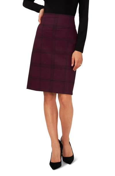 Halogen Plaid Seamed Pencil Skirt In Grape Wine