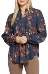 Nydj Pleated Yoke Long Sleeve Peasant Blouse In Belleview