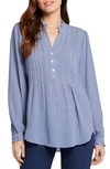 Nydj Pleated Yoke Long Sleeve Peasant Blouse In Heritage Geo