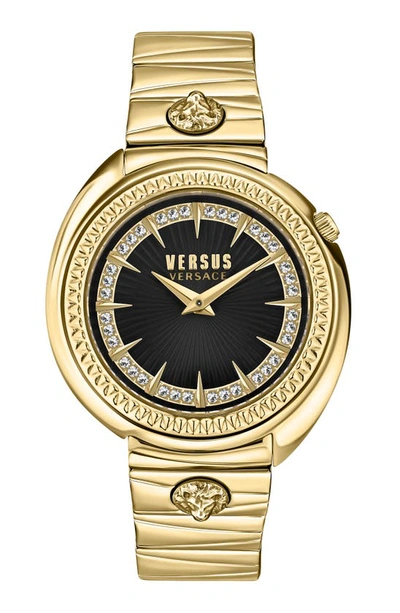 Versus Women's 2 Hand Quartz Tortona Crystal Gold-tone Stainless Steel Bracelet Watch 38mm In Black/gold