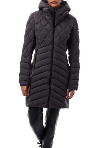 Bernardo Packable Mixed Media Water Resisant Quilted Puffer Jacket In Titan