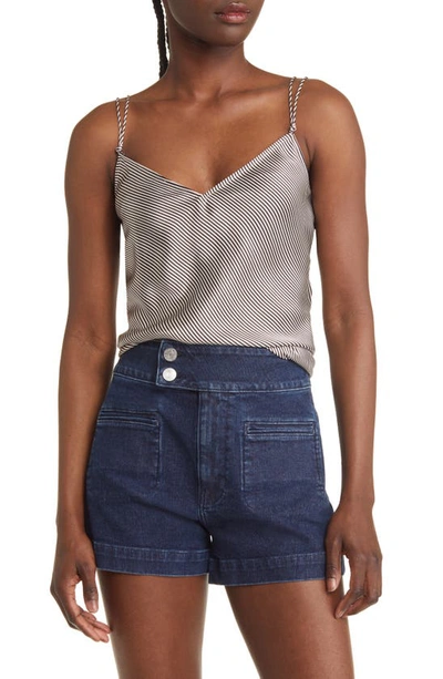 Frame Stripe V-neck Silk Camisole In Espresso Multi