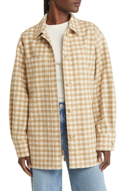 Frame Gingham Oversize Shirt Jacket In Tan Multi