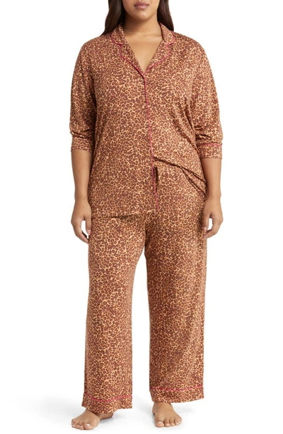 Nordstrom Moonlight Eco Knit Pajamas In Tan Sandstorm Leopard Spots