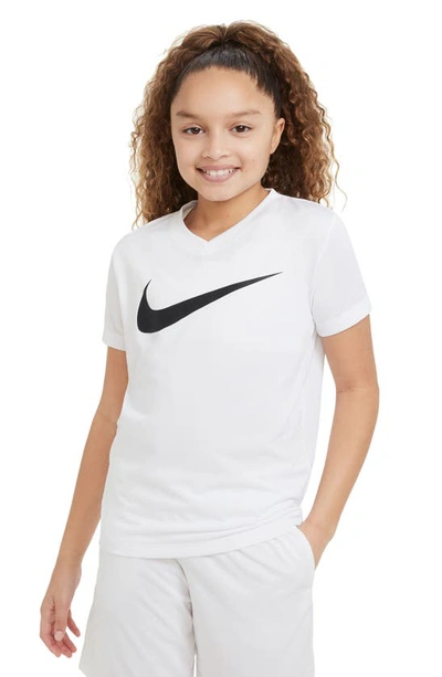 Nike Big Kids' Legend Swoosh-logo Crewneck Dri-fit T-shirt In White