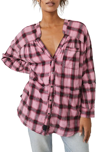 Free People One Of The Boys Plaid Tunic Shirt In Dusty Pink Combo