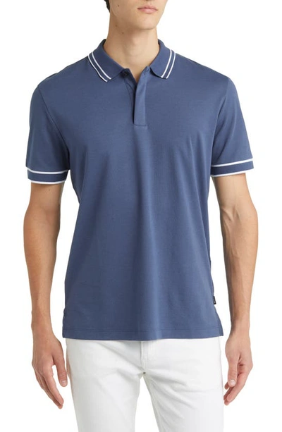 Hugo Boss Parlay Tipped Cotton Polo In Open Blue