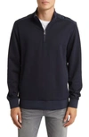 Hugo Boss Sidney Half Zip Cotton Blend Pullover In Dark Blue