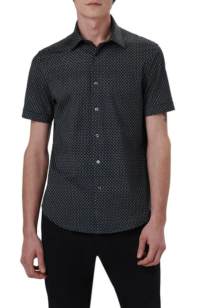 Bugatchi Ooohcotton® Dot Print Short Sleeve Button-up Shirt In Black