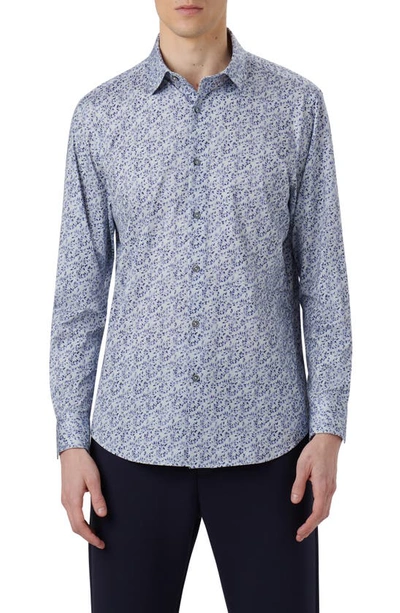 Bugatchi James Ooohcotton® Leaf Print Button-up Shirt In Cement Blue