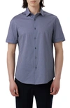 Bugatchi Ooohcotton® Geo Print Short Sleeve Button-up Shirt In Navy