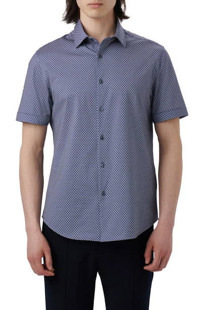 Bugatchi Ooohcotton® Geo Print Short Sleeve Button-up Shirt In Navy