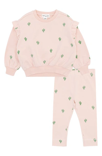 Miles The Label Babies' Cactus Print Stretch Organic Cotton Sweatshirt & Leggings Set In 401 Light Pink