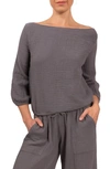 Everyday Ritual Riley Slit Wide-leg Cotton Gauze Pants In Slate