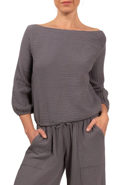 Everyday Ritual Riley Slit Wide-leg Cotton Gauze Pants In Slate