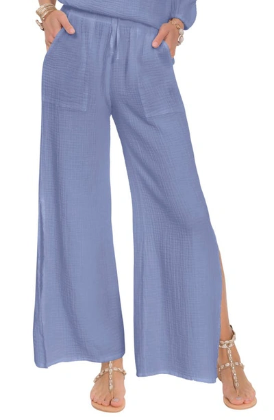 Everyday Ritual Riley Gauze Split Hem Pants In Stonewash Blue