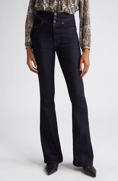 Veronica Beard Beverly Yoke Front Wide Leg Jeans In Navy