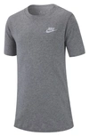 Nike Kids' Embroidered Swoosh T-shirt In Dk Grey Heather/ White
