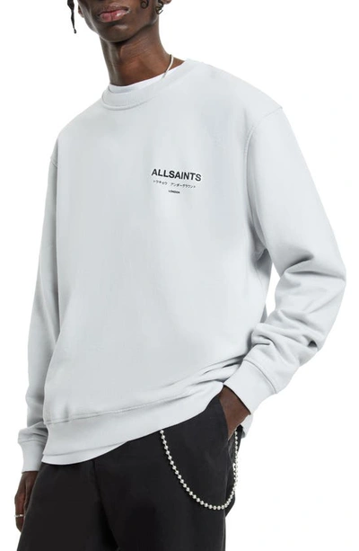 Allsaints Underground Logo Organic Cotton Graphic Sweatshirt In Cool Grey