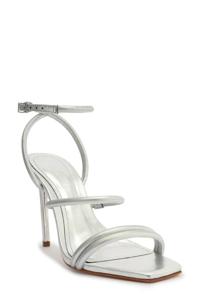 Schutz Nylla Casual Silver Metallic Nappa Ankle Strap High Heel Sandal Heels