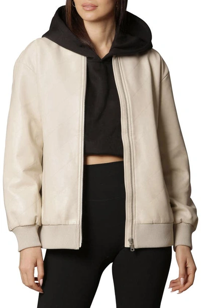 Avec Les Filles Faux Leather Bomber Jacket In Bone