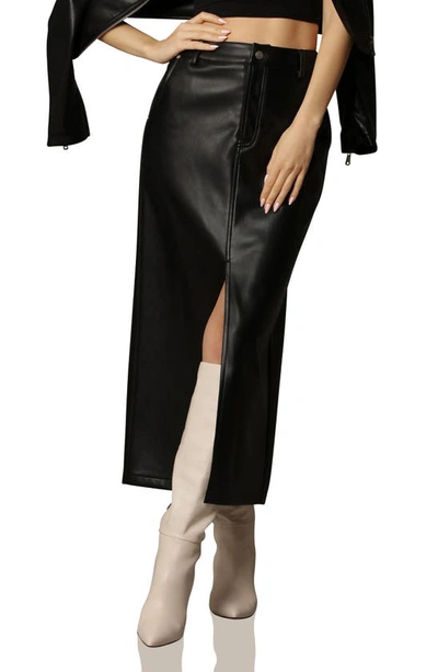 Avec Les Filles Front Slit Faux Leather Skirt In Black