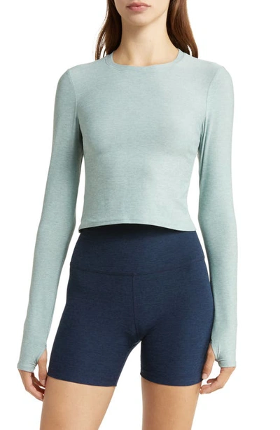 Beyond Yoga Overlap Cutout Top In Fresh Sage Heather